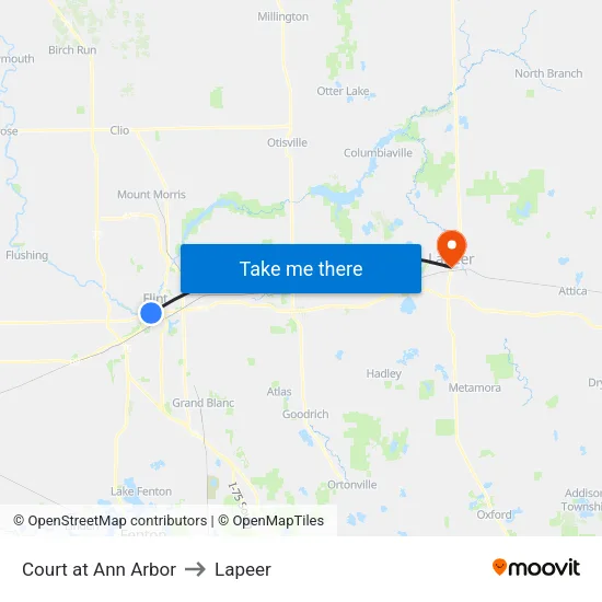Court at Ann Arbor to Lapeer map