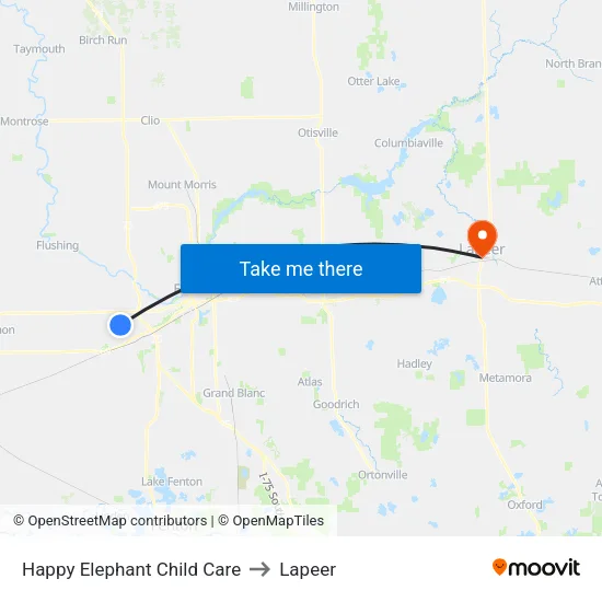 Happy Elephant Child Care to Lapeer map