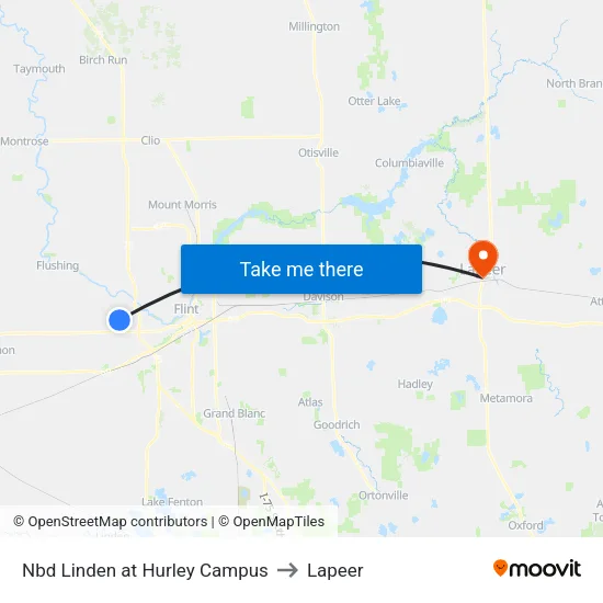 Nbd Linden at Hurley Campus to Lapeer map