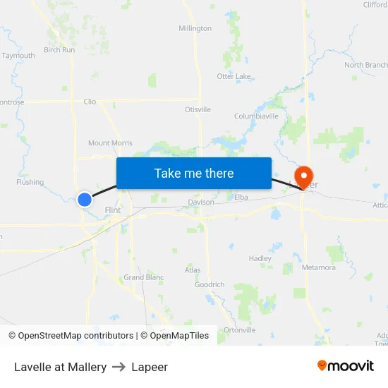 Lavelle at Mallery to Lapeer map