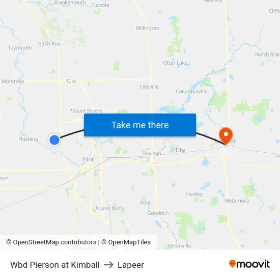 Wbd Pierson at Kimball to Lapeer map