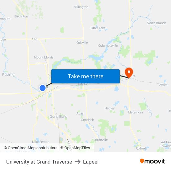 University at Grand Traverse to Lapeer map