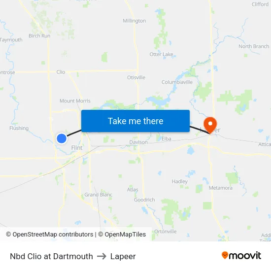 Nbd Clio at Dartmouth to Lapeer map