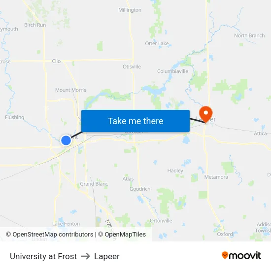 University at Frost to Lapeer map