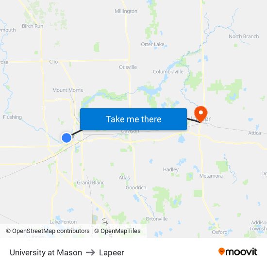 University at Mason to Lapeer map