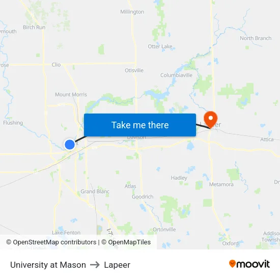 University at Mason to Lapeer map