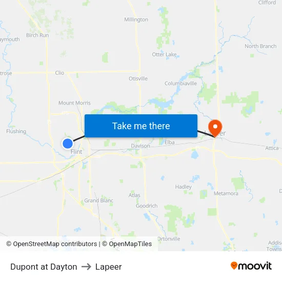 Dupont at Dayton to Lapeer map