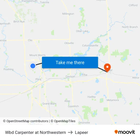 Wbd Carpenter at Northwestern to Lapeer map