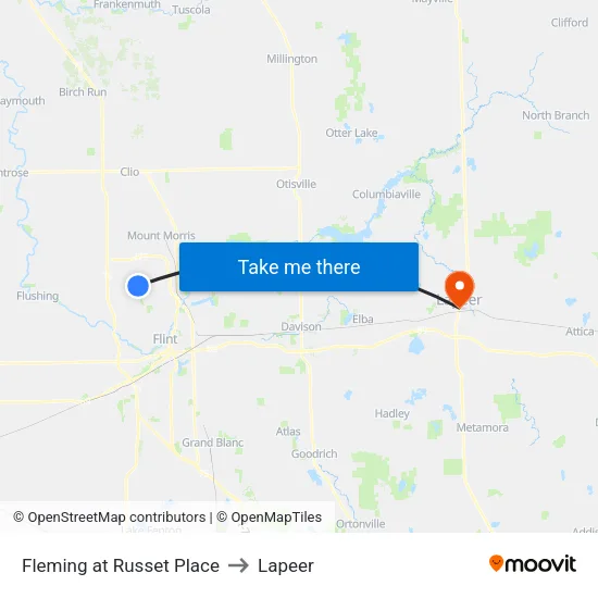Fleming at Russet Place to Lapeer map