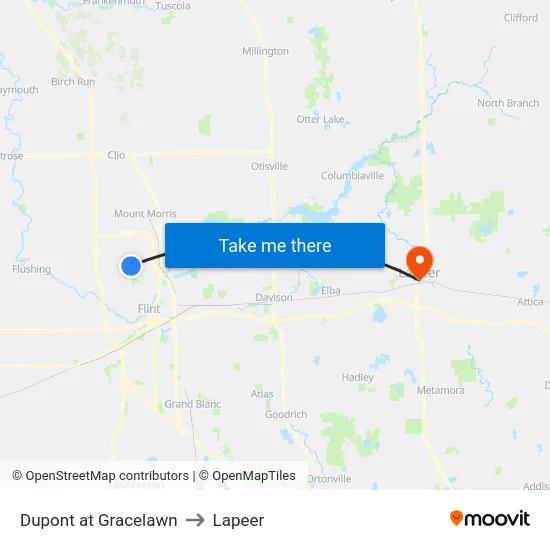 Dupont at Gracelawn to Lapeer map
