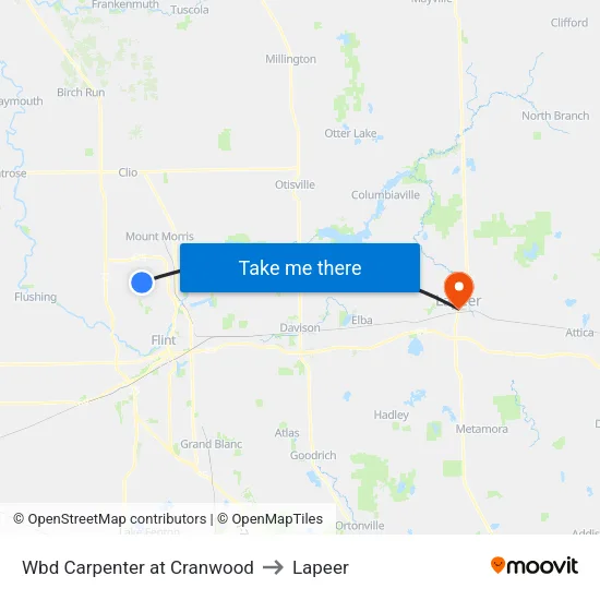 Wbd Carpenter at Cranwood to Lapeer map