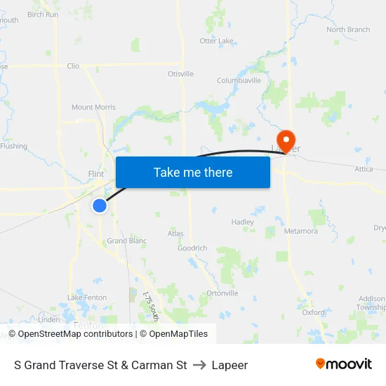 S Grand Traverse St & Carman St to Lapeer map