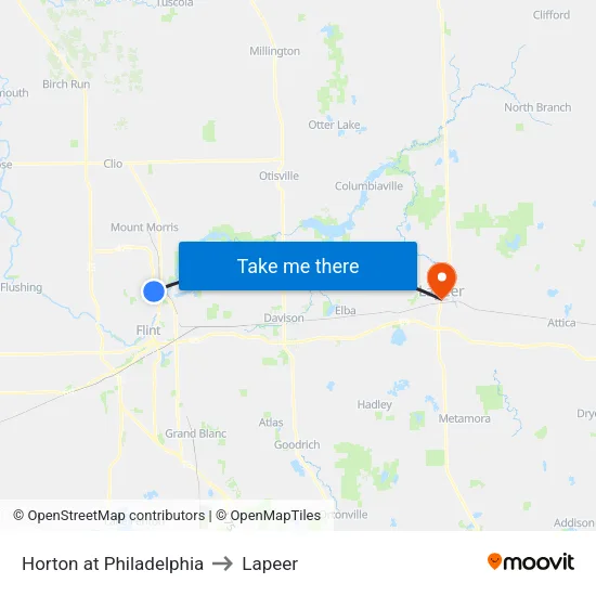 Horton at Philadelphia to Lapeer map