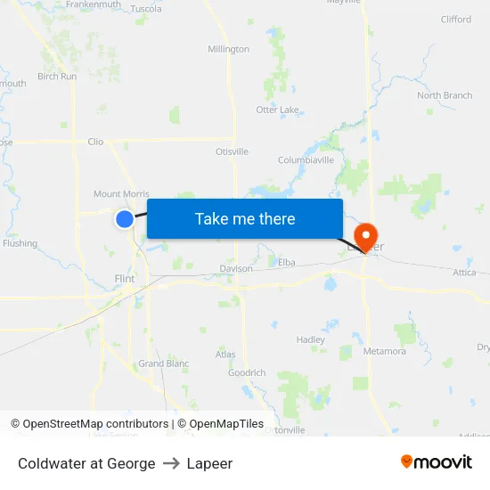 Coldwater at George to Lapeer map