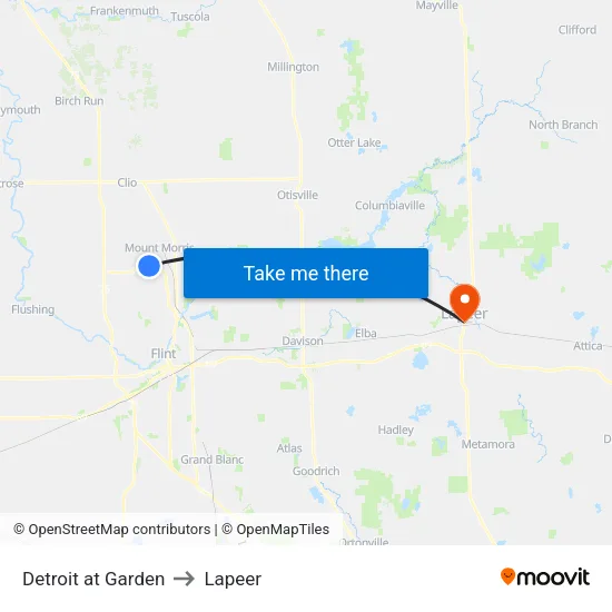 Detroit at Garden to Lapeer map