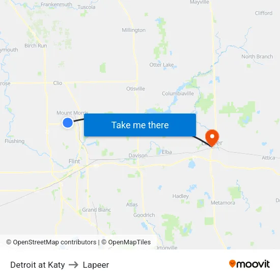 Detroit at Katy to Lapeer map