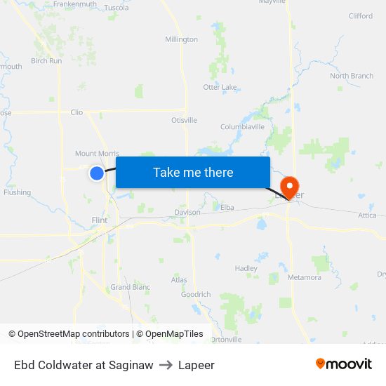 Ebd Coldwater at Saginaw to Lapeer map