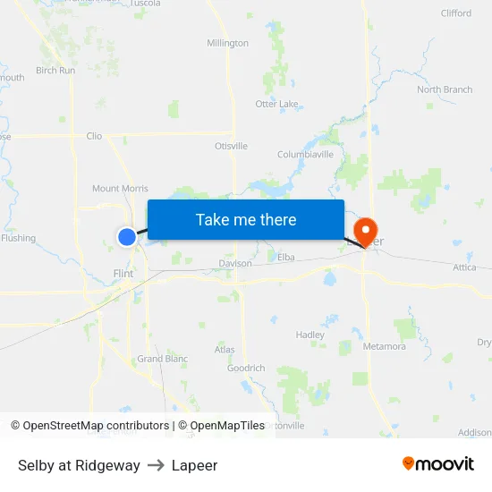 Selby at Ridgeway to Lapeer map