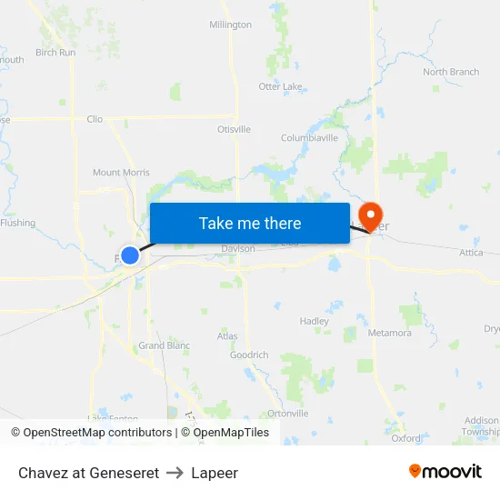 Chavez at Geneseret to Lapeer map