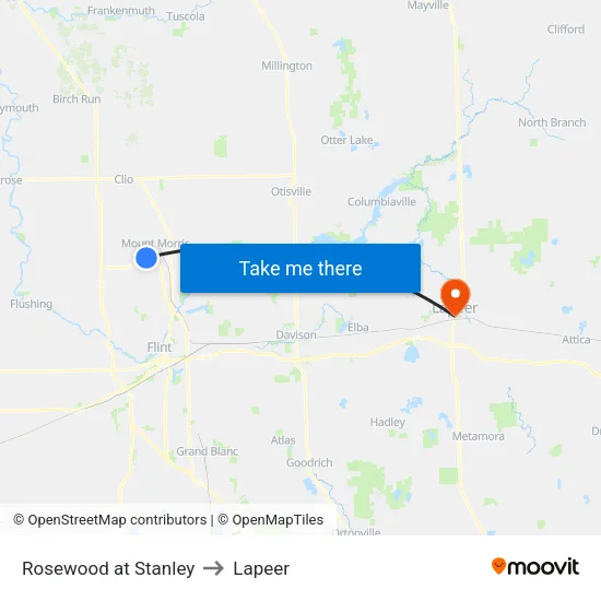 Rosewood at Stanley to Lapeer map