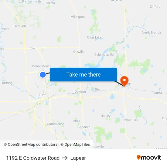 1192 E Coldwater Road to Lapeer map