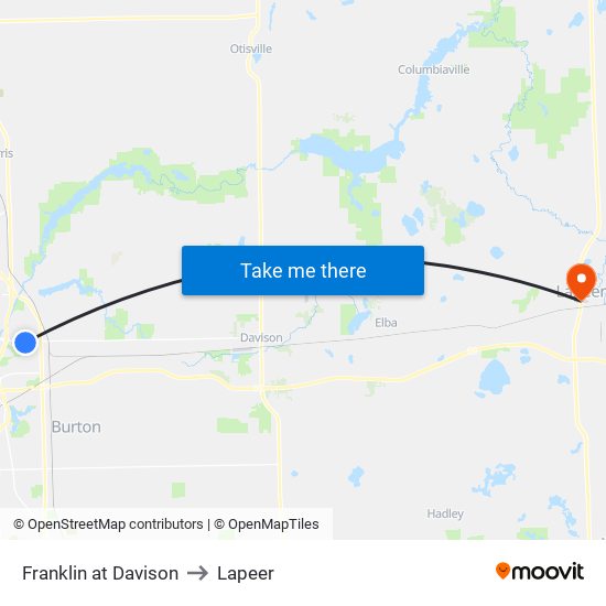 Franklin at Davison to Lapeer map