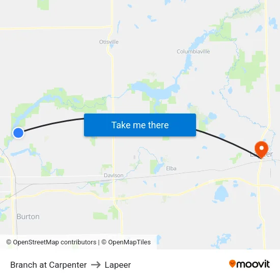 Branch at Carpenter to Lapeer map