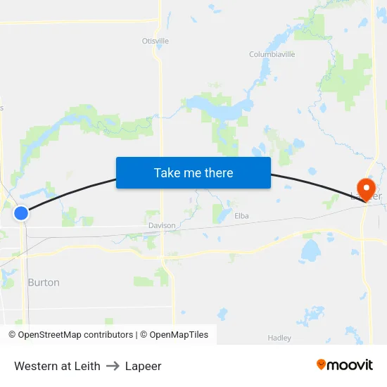 Western at Leith to Lapeer map