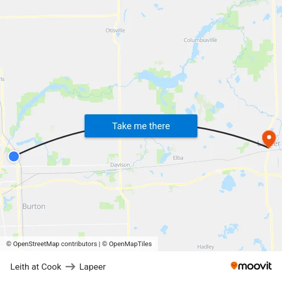 Leith at Cook to Lapeer map