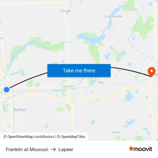 Franklin at Missouri to Lapeer map