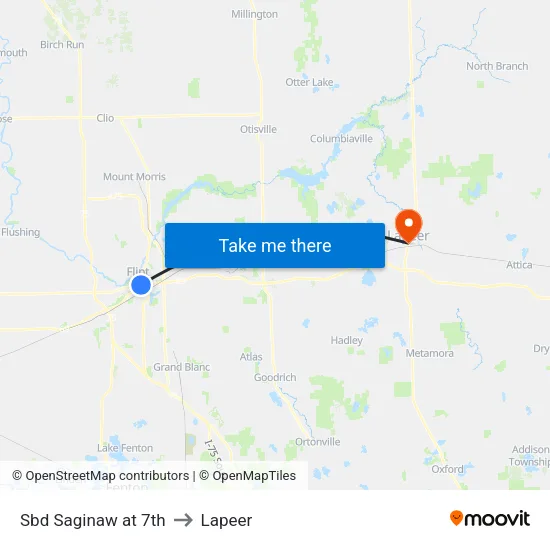 Sbd Saginaw at 7th to Lapeer map