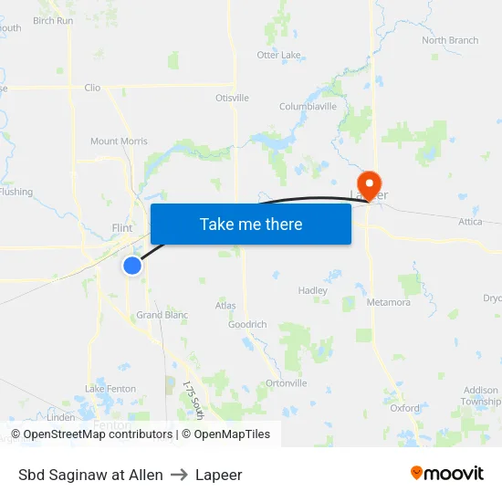 Sbd Saginaw at Allen to Lapeer map