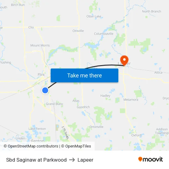 Sbd Saginaw at Parkwood to Lapeer map