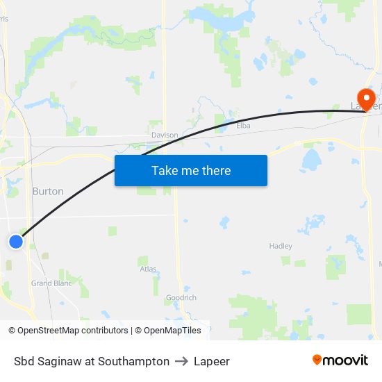 Sbd Saginaw at Southampton to Lapeer map