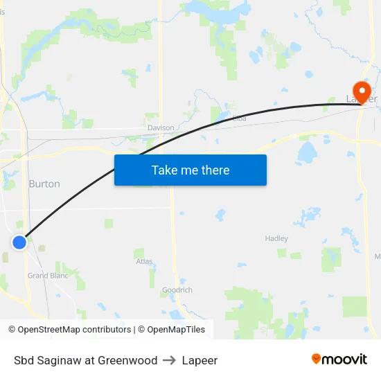 Sbd Saginaw at Greenwood to Lapeer map