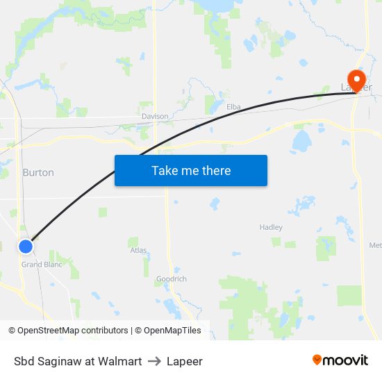 Sbd Saginaw at Walmart to Lapeer map