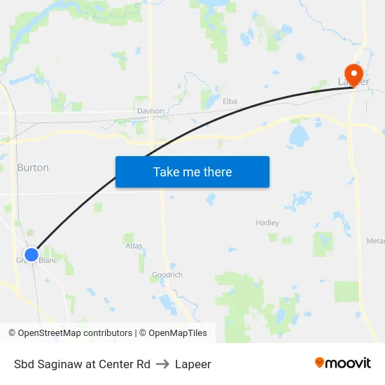Sbd Saginaw at Center Rd to Lapeer map