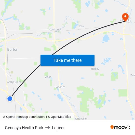 Genesys Health Park to Lapeer map