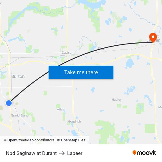 Nbd Saginaw at Durant to Lapeer map