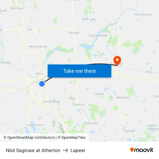 Nbd Saginaw at Atherton to Lapeer map