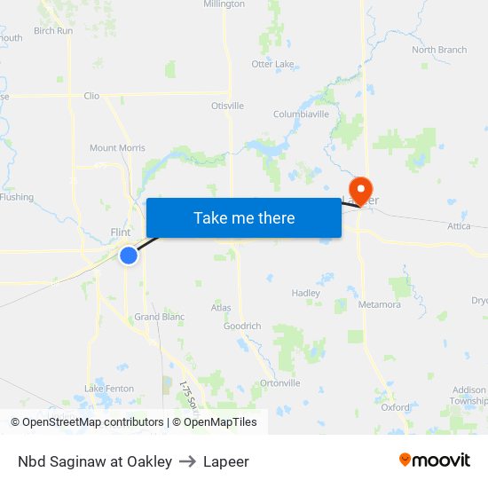 Nbd Saginaw at Oakley to Lapeer map