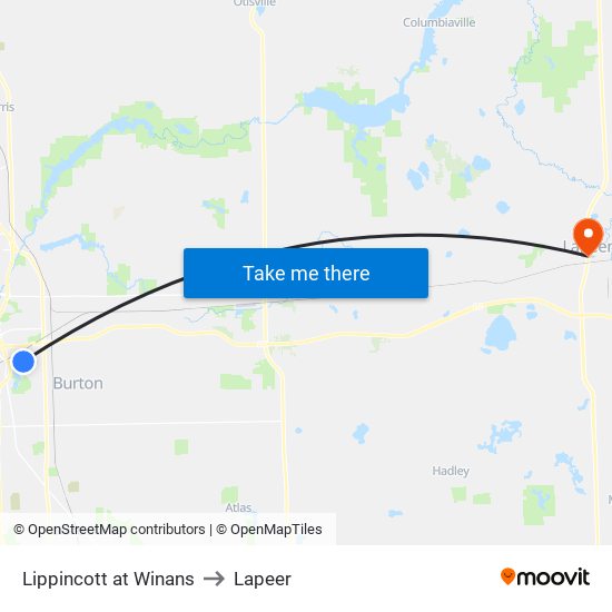 Lippincott at Winans to Lapeer map