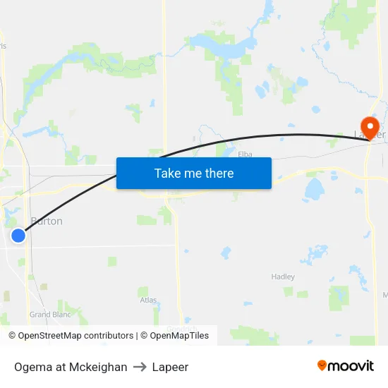 Ogema at Mckeighan to Lapeer map