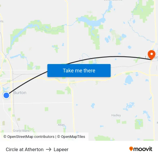 Circle at Atherton to Lapeer map