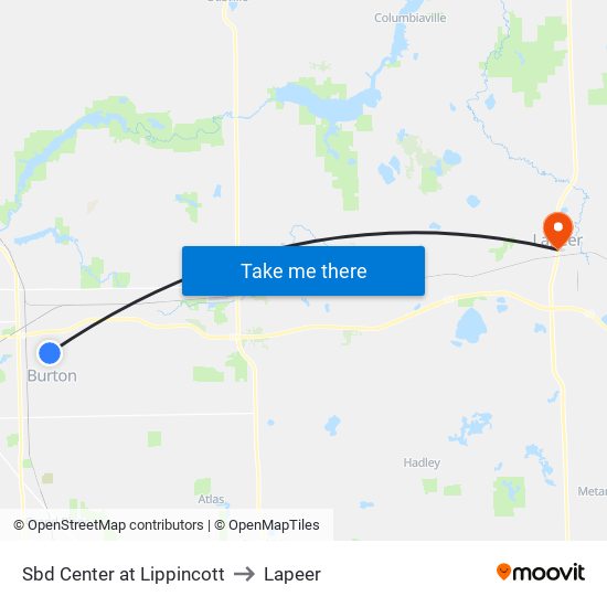 Sbd Center at Lippincott to Lapeer map