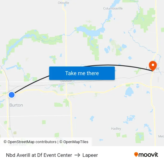 Nbd Averill at Df Event Center to Lapeer map