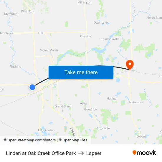 Linden at Oak Creek Office Park to Lapeer map