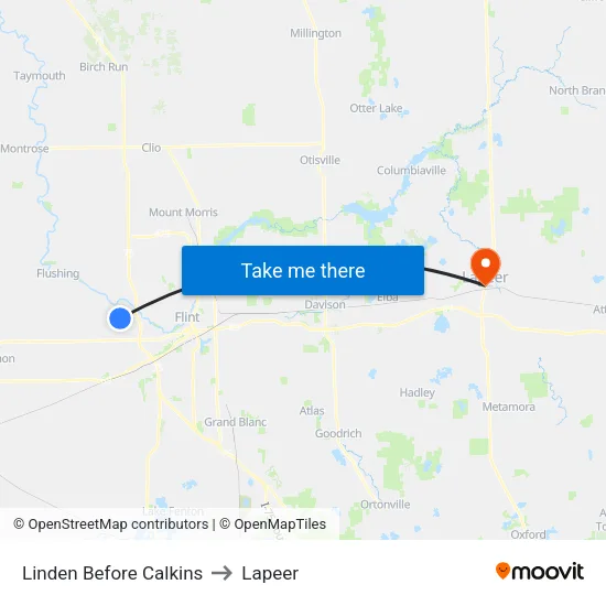 Linden Before Calkins to Lapeer map