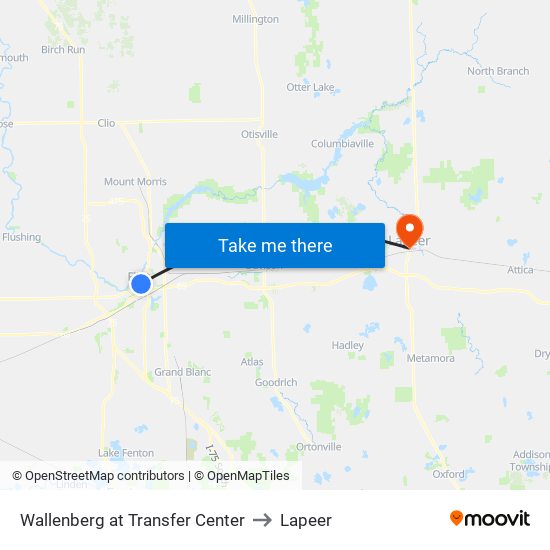 Wallenberg at Transfer Center to Lapeer map