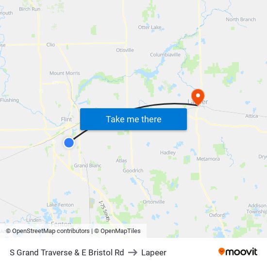 S Grand Traverse & E Bristol Rd to Lapeer map